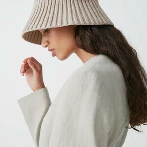 COS Ribbed Knit Bucket Hat in Taupe